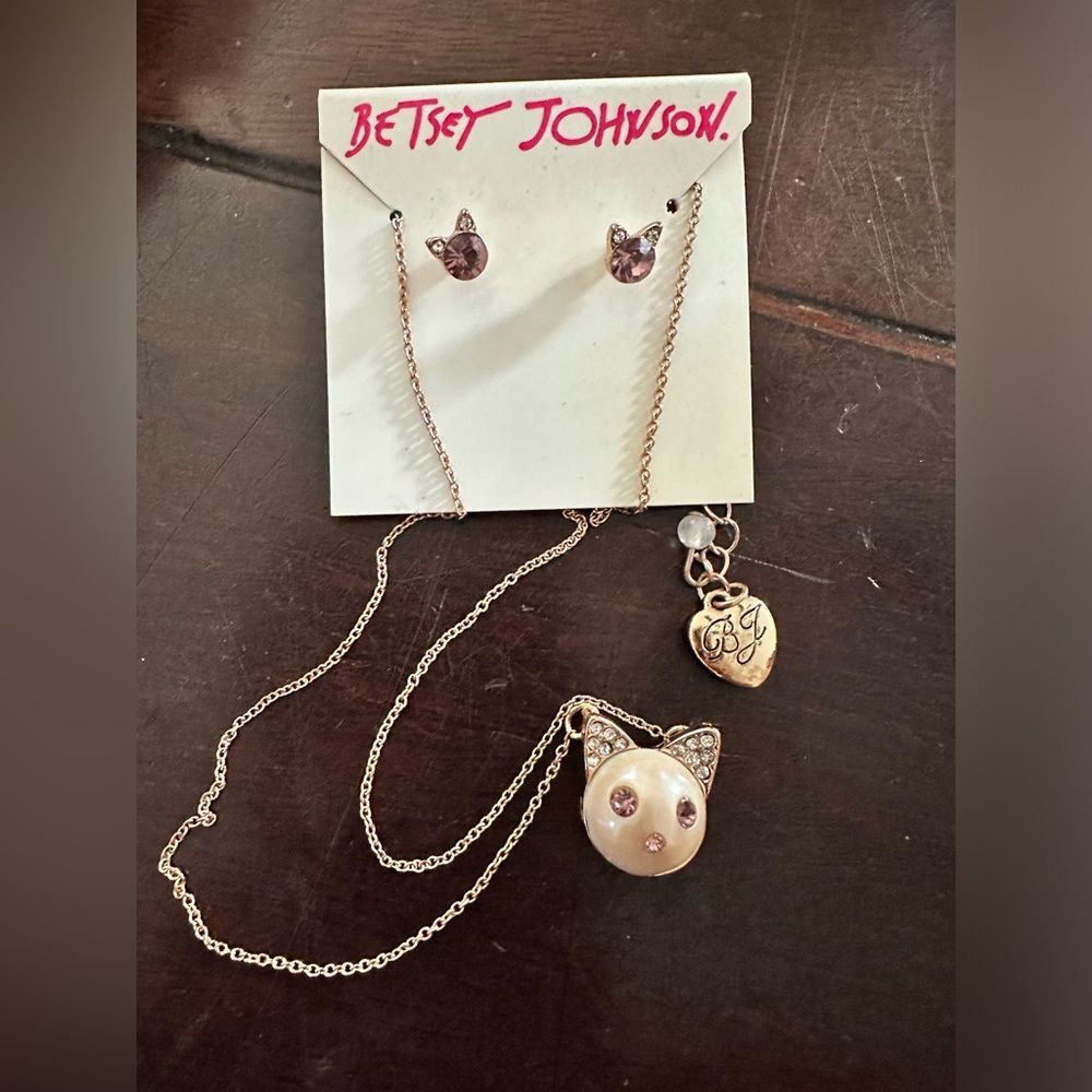 Betsey Johnson Kitty Necklace/Earring Set New